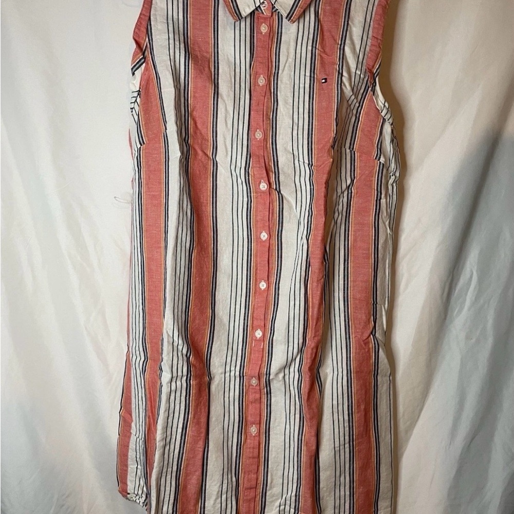 Tommy Hilfiger Orange White Stripe Linen and Cotton Sleeveless Shift Dress US 10